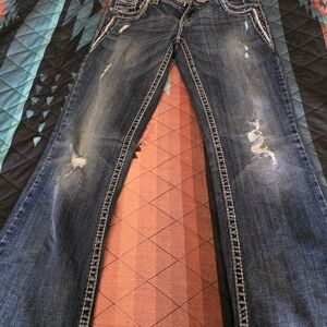 Silver Jeans Women’s Dark Blue Distressed Boot Cut Jeans